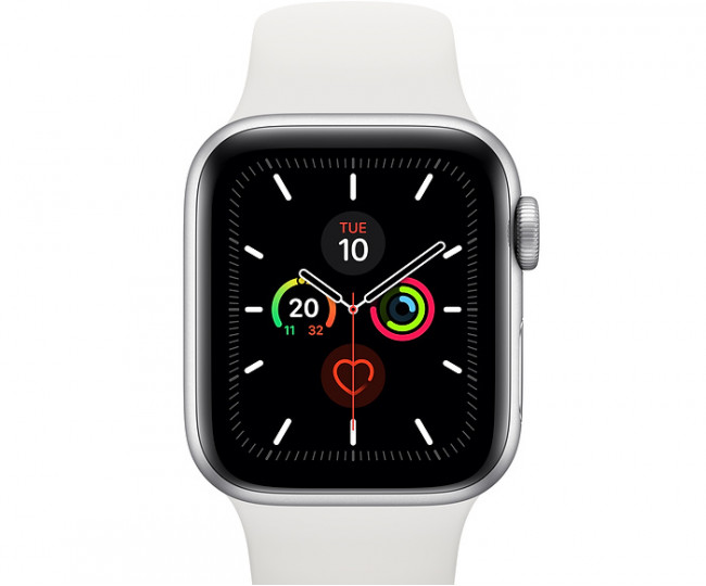 Apple Watch Series 5 GPS + Cellular 40mm  Stainless Steel Silver with White Sport Band  (MWX42)